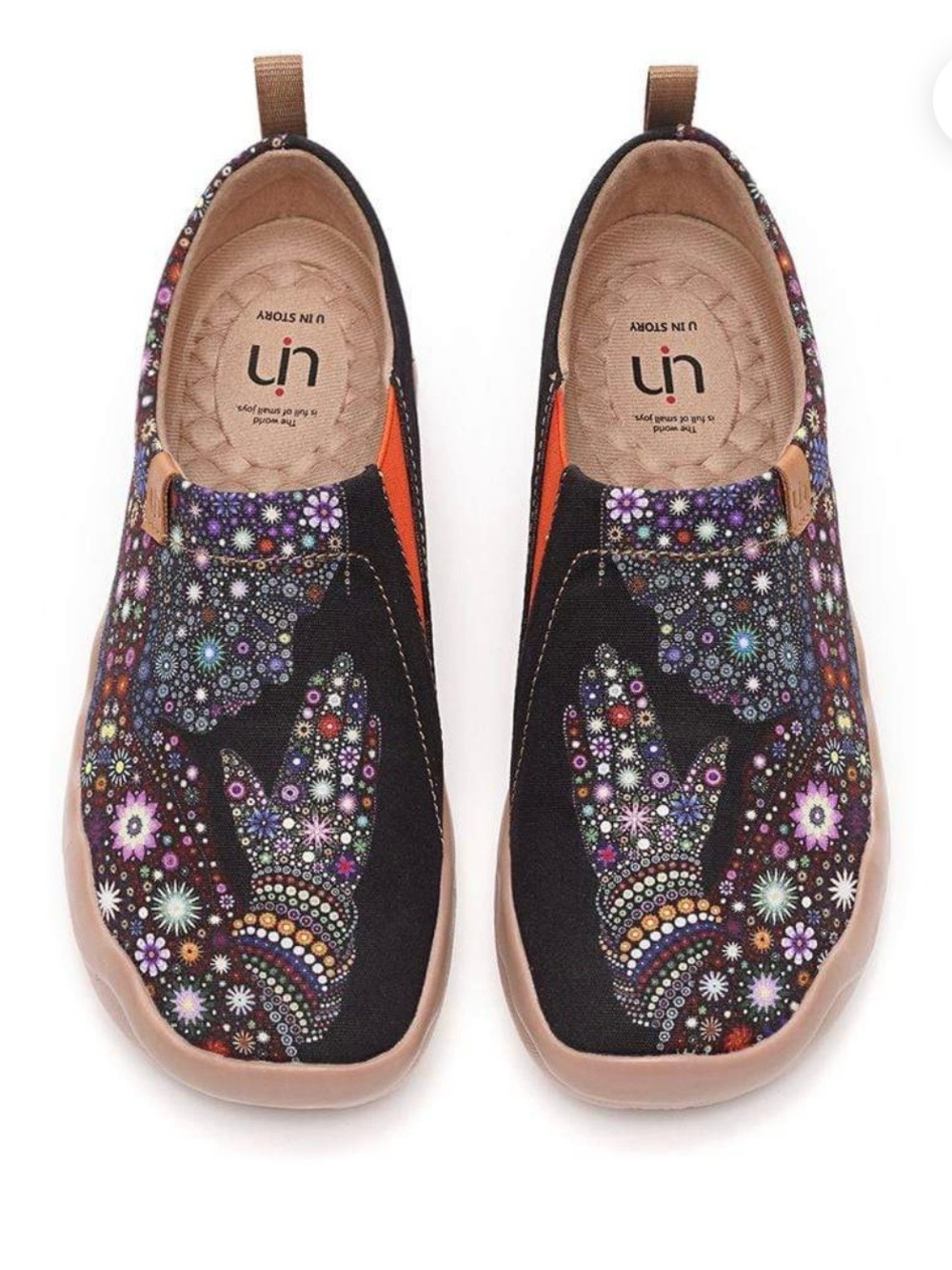 UIN Black Floral Dot Pattern Slip-On Moccasins